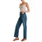 Women's Wide-Leg Washed Jeans with Square Pockets