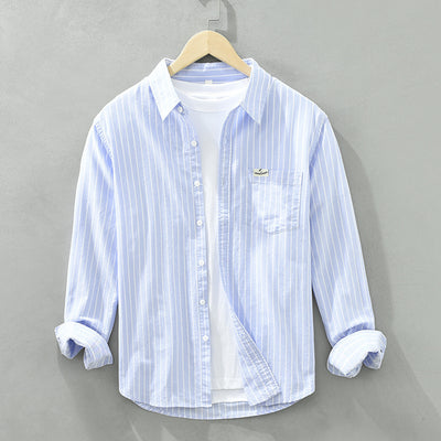 Men’s Striped Oxford Cotton Loose-Fit Shirt