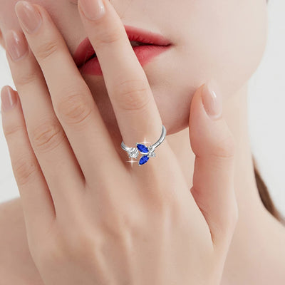 925 Sterling Silver Butterfly Ring featuring a Sapphire Blue Crystal Accent