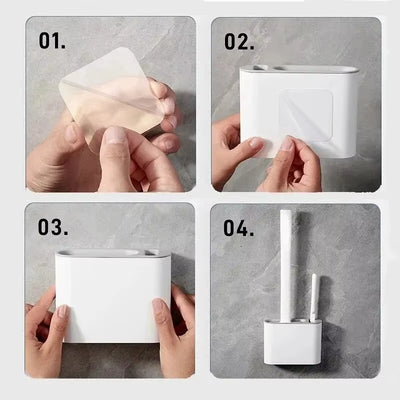 Silicone Toilet Brush with Holder Box Wall Mounted TPR Holder Set Household Artifact Bathroom Daily Cleaning Tools Accessories