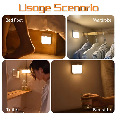 Motion Sensor Light Led Usb TYPE-C Charging Square Lamp for Bedroom Kitchen Stair Hallway Wardrobe Cupboard Lighting Night Light