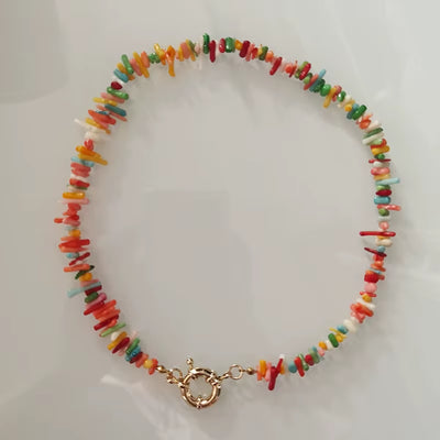 Bohemian Punk Red Coral Bead Big Baroque Freshwater Pearl Necklaces for Women Choker Necklace Party Jewelry Gift
