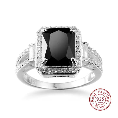 Real 925 Sterling Silver Color Ring for Women Black Zircon Stone Ring for Women Romantic Gift Engagement Jewelry Anillos Mujer