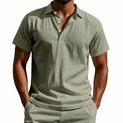 Breathable Linen Short-Sleeve Casual Polo Shirt