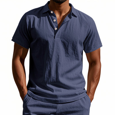 Breathable Linen Short-Sleeve Casual Polo Shirt