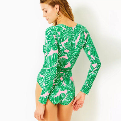 Women’s Long-Sleeve Green Printed Surf Suit