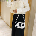 Cow Milk Print Handbag Totes Women Plush PU Leather Chain