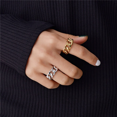 Peri'sBox Gold Silver Color Chunky Chain Rings Link Twisted Geometric Rings for Women Vintage Open Rings Adjustable 2021Trendy