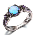 Black Gun Plated Natural Crystal Birthstone Women Rings Geometric Opal Druzy Rings For Party Wedding Gift 11 Colors