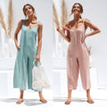 O Neck Casual Backless Overalls Trousers Jumpsuit Women Summer Loose Sleeveless Rompers Wide Leg Pants 4 Color S-XL