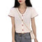 V-neck Skin-friendly Ribbed Knit Tee Shirt Crop Top
