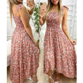 Women Casual Summer Dress Tie Strap Ditsy Floral Print Maxi Dress