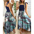 Women Casual Summer Dress Tie Strap Ditsy Floral Print Maxi Dress