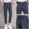Men Cropped Pants Business Trousers Formal Regular Fit Long
