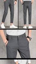 Men Cropped Pants Business Trousers Formal Regular Fit Long